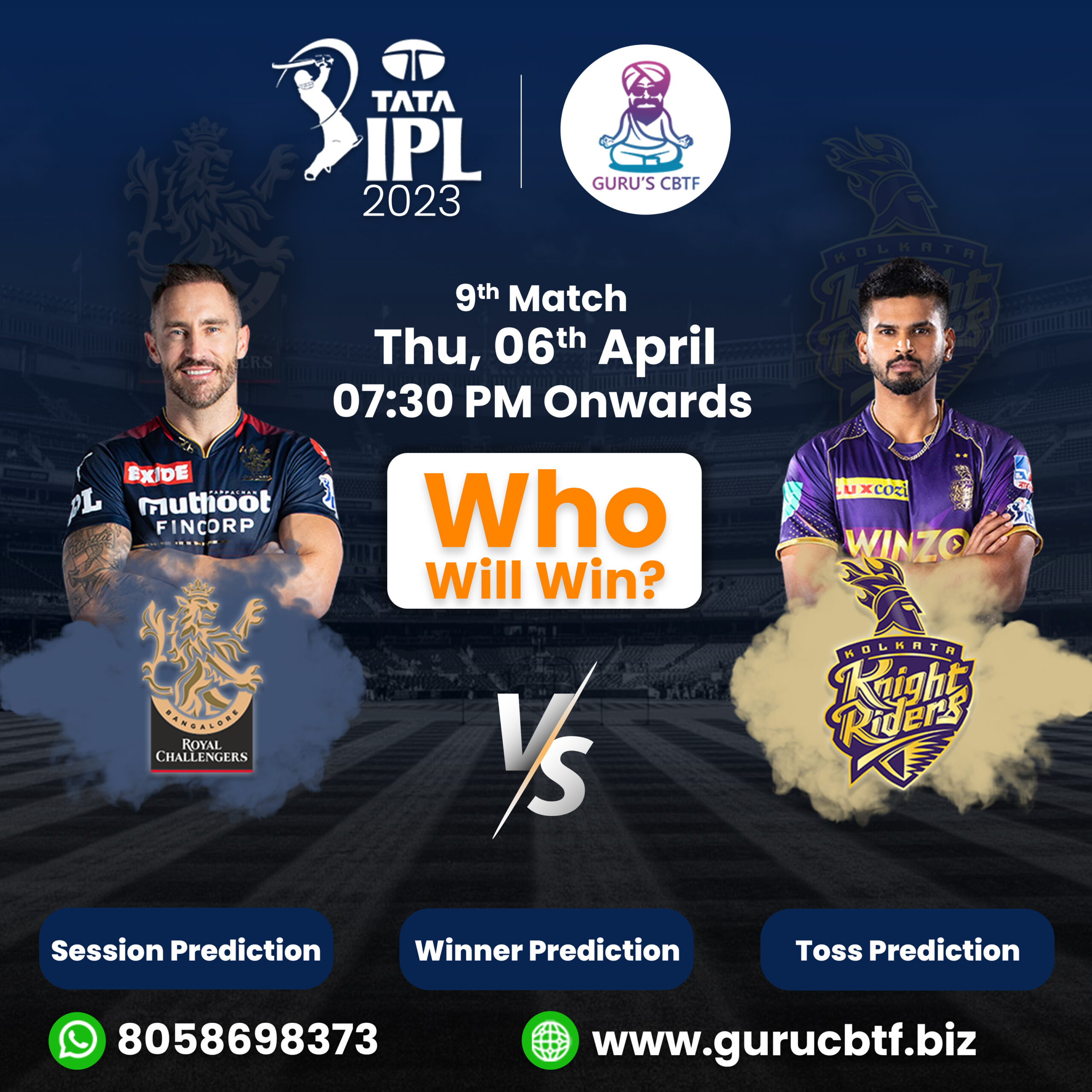 IPL 2023, Match No.09 RCB vs KKR GURUCBTF IPL BETTING TIPS